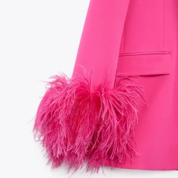 ZARA Straight Cut Feather Blazer Hot Pink size XSMALL - Picture 3 of 8